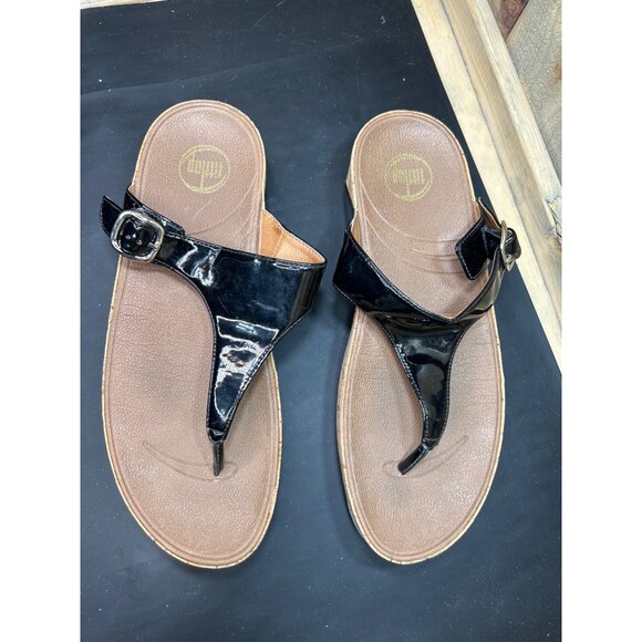 FitFlop Womens Patent Leather Thong Sandals US 10 Black - Picture 2 of 6